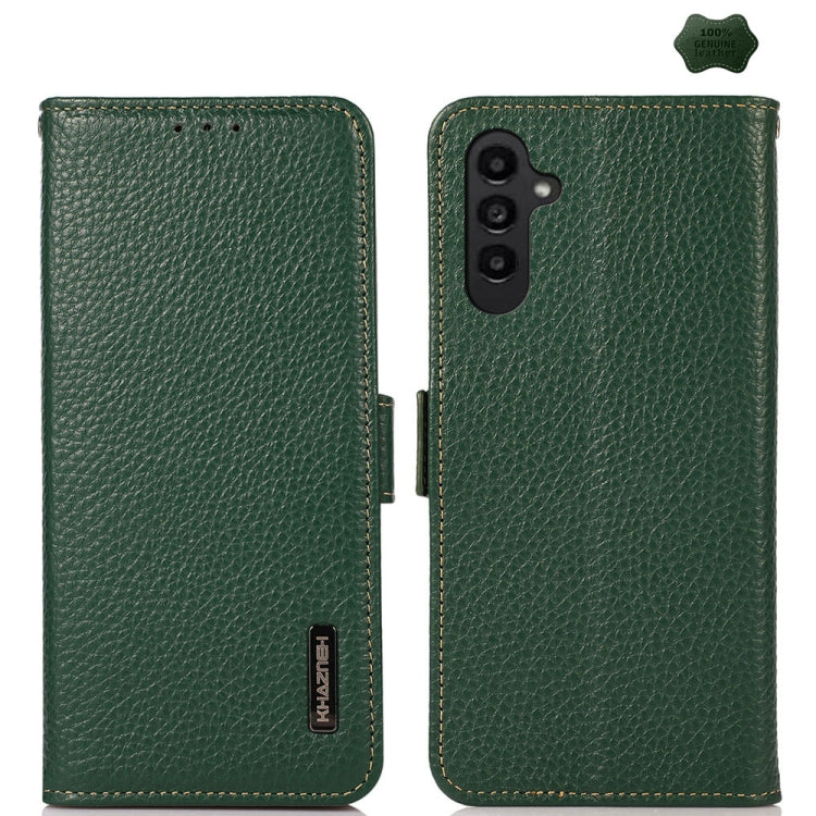 For Samsung Galaxy A16 5G KHAZNEH Side-Magnetic Litchi Genuine Leather RFID Phone Case(Green) - Galaxy Phone Cases by buy2fix | Online Shopping UK | buy2fix