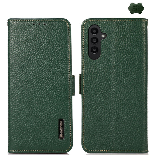 For Samsung Galaxy A16 5G KHAZNEH Side-Magnetic Litchi Genuine Leather RFID Phone Case(Green) - Galaxy Phone Cases by buy2fix | Online Shopping UK | buy2fix