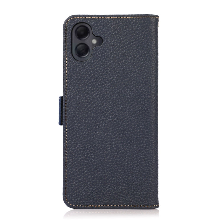 For Samsung Galaxy A06 4G KHAZNEH Side-Magnetic Litchi Genuine Leather RFID Phone Case(Blue) - Galaxy Phone Cases by buy2fix | Online Shopping UK | buy2fix