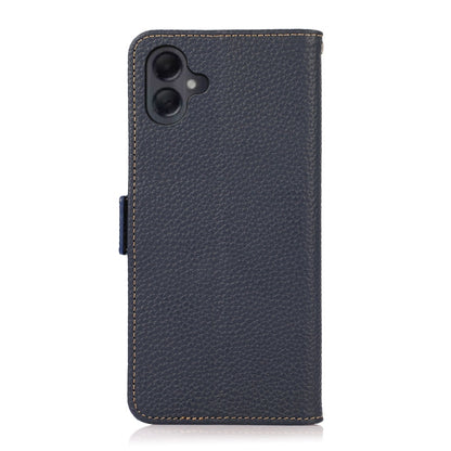 For Samsung Galaxy A06 4G KHAZNEH Side-Magnetic Litchi Genuine Leather RFID Phone Case(Blue) - Galaxy Phone Cases by buy2fix | Online Shopping UK | buy2fix