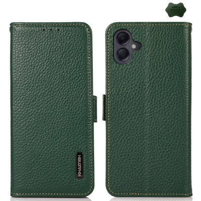 For Samsung Galaxy A06 4G KHAZNEH Side-Magnetic Litchi Genuine Leather RFID Phone Case(Green) - Galaxy Phone Cases by buy2fix | Online Shopping UK | buy2fix