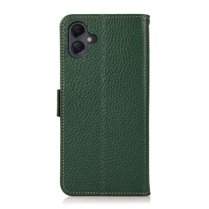 For Samsung Galaxy A06 4G KHAZNEH Side-Magnetic Litchi Genuine Leather RFID Phone Case(Green) - Galaxy Phone Cases by buy2fix | Online Shopping UK | buy2fix