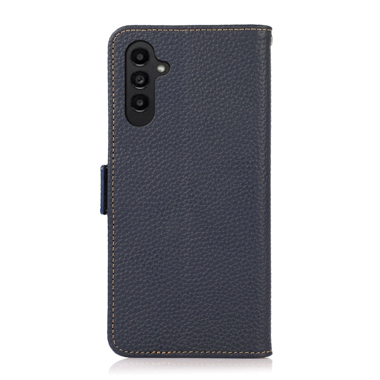 For Samsung Galaxy A36 KHAZNEH Side-Magnetic Litchi Genuine Leather RFID Phone Case(Blue) - Galaxy Phone Cases by buy2fix | Online Shopping UK | buy2fix
