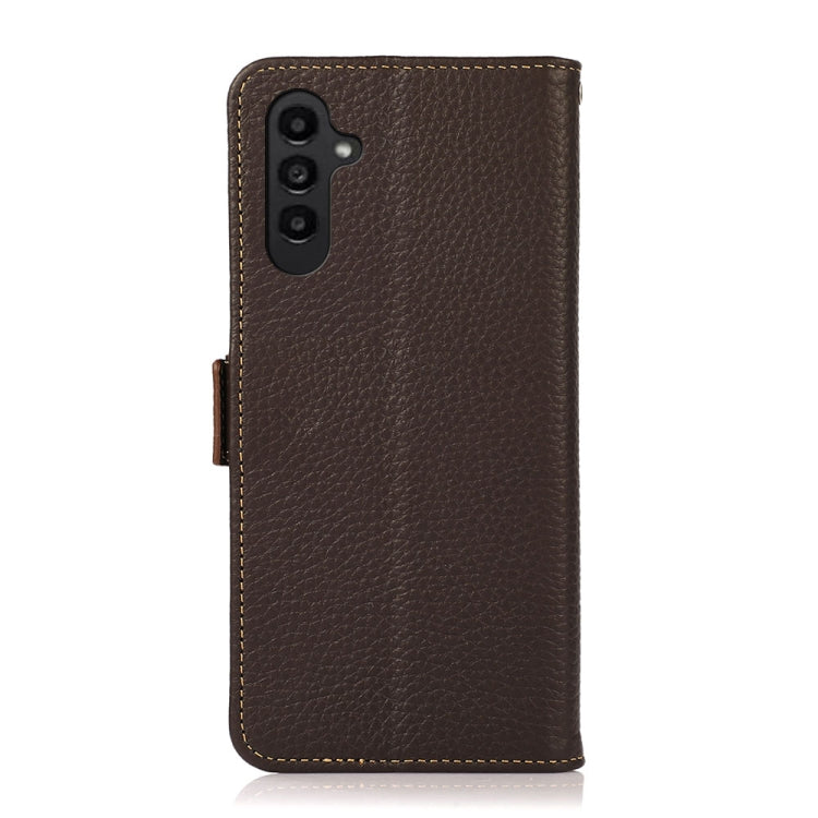 For Samsung Galaxy A36 KHAZNEH Side-Magnetic Litchi Genuine Leather RFID Phone Case(Brown) - Galaxy Phone Cases by buy2fix | Online Shopping UK | buy2fix