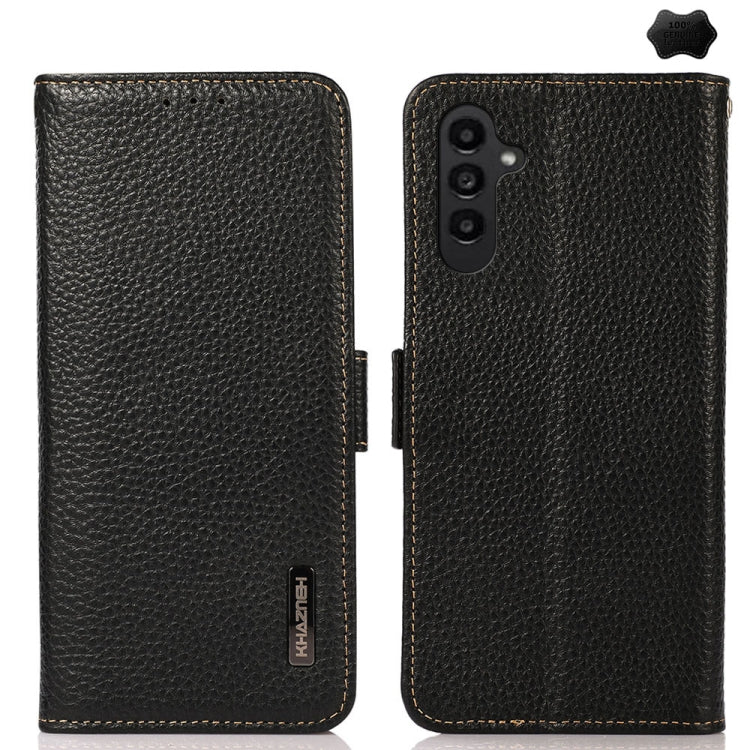 For Samsung Galaxy A26 5G KHAZNEH Side-Magnetic Litchi Genuine Leather RFID Phone Case(Black) - Galaxy Phone Cases by buy2fix | Online Shopping UK | buy2fix