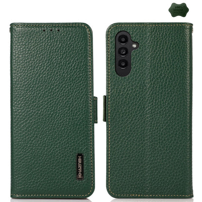 For Samsung Galaxy A26 5G KHAZNEH Side-Magnetic Litchi Genuine Leather RFID Phone Case(Green) - Galaxy Phone Cases by buy2fix | Online Shopping UK | buy2fix