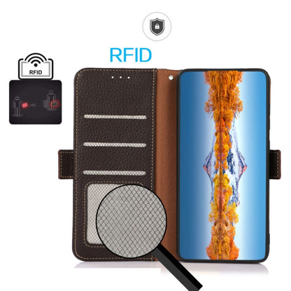 For Samsung Galaxy A26 5G KHAZNEH Side-Magnetic Litchi Genuine Leather RFID Phone Case(Brown) - Galaxy Phone Cases by buy2fix | Online Shopping UK | buy2fix