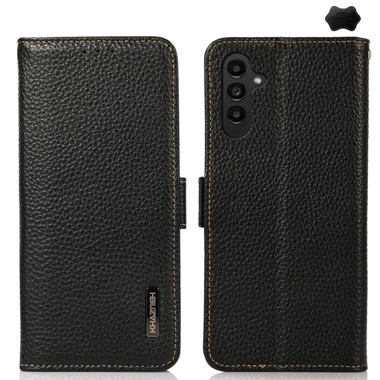 For Samsung Galaxy A56 5G KHAZNEH Side-Magnetic Litchi Genuine Leather RFID Phone Case(Black) - Galaxy Phone Cases by buy2fix | Online Shopping UK | buy2fix