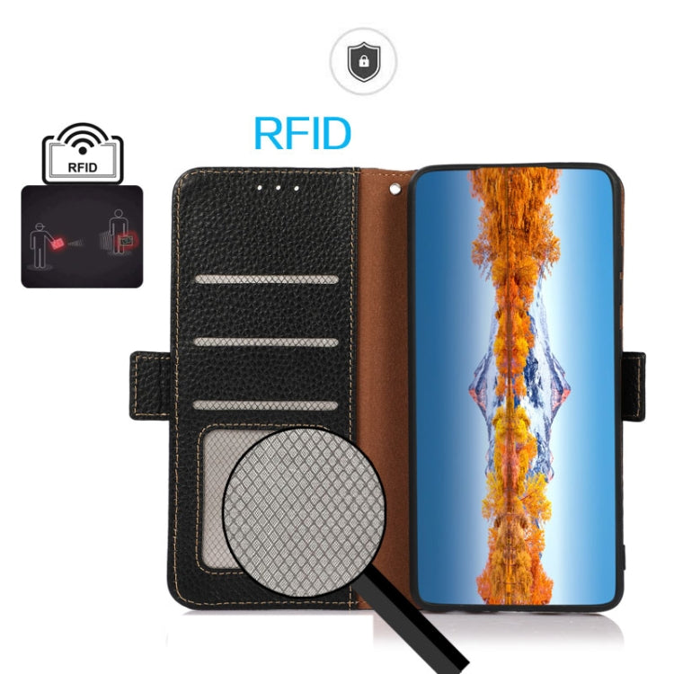 For Samsung Galaxy A56 5G KHAZNEH Side-Magnetic Litchi Genuine Leather RFID Phone Case(Black) - Galaxy Phone Cases by buy2fix | Online Shopping UK | buy2fix