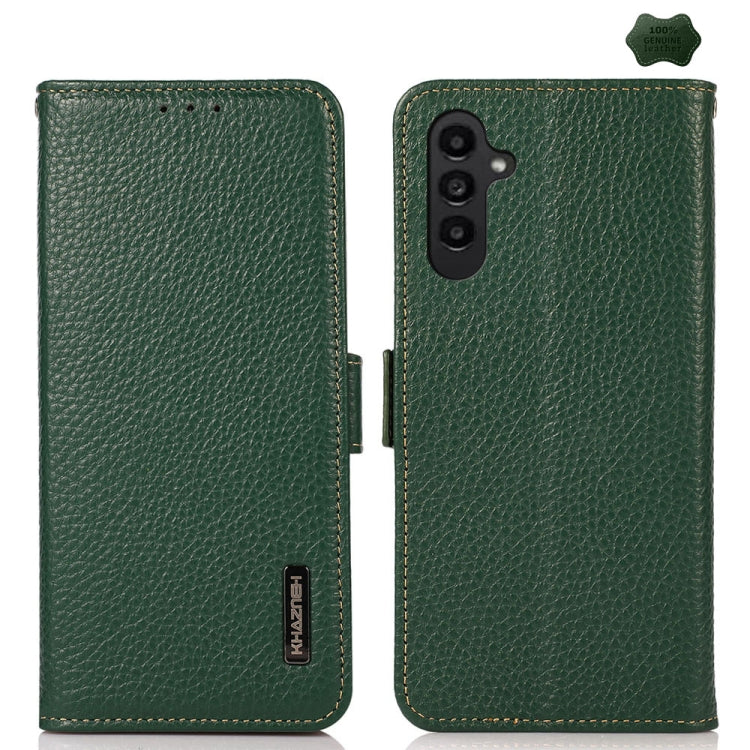 For Samsung Galaxy A56 5G KHAZNEH Side-Magnetic Litchi Genuine Leather RFID Phone Case(Green) - Galaxy Phone Cases by buy2fix | Online Shopping UK | buy2fix