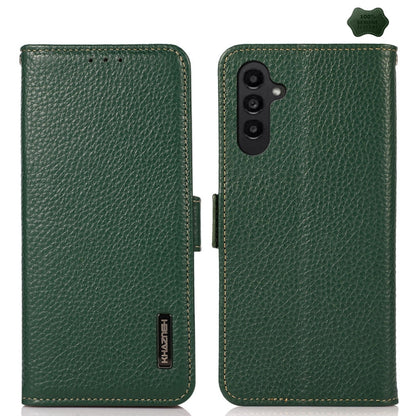 For Samsung Galaxy A56 5G KHAZNEH Side-Magnetic Litchi Genuine Leather RFID Phone Case(Green) - Galaxy Phone Cases by buy2fix | Online Shopping UK | buy2fix