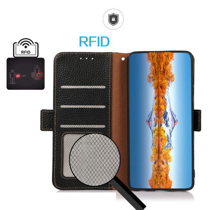 For Samsung Galaxy M35 KHAZNEH Side-Magnetic Litchi Genuine Leather RFID Phone Case(Black) - Galaxy Phone Cases by buy2fix | Online Shopping UK | buy2fix