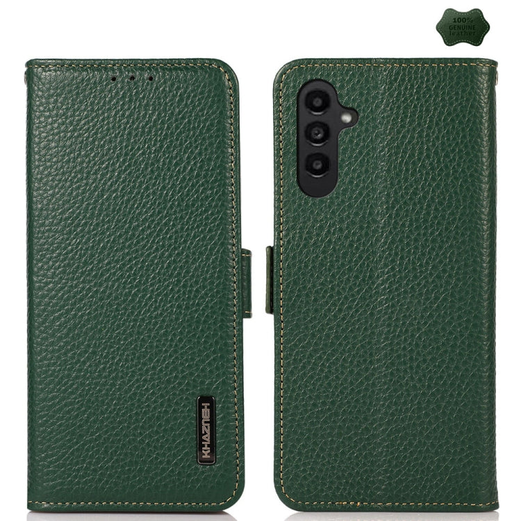 For Samsung Galaxy M35 KHAZNEH Side-Magnetic Litchi Genuine Leather RFID Phone Case(Green) - Galaxy Phone Cases by buy2fix | Online Shopping UK | buy2fix