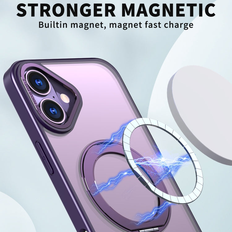 For iPhone 16 Wing Series MagSafe Magnetic Ring Holder Phone Case(Dark Purple) by buy2fix