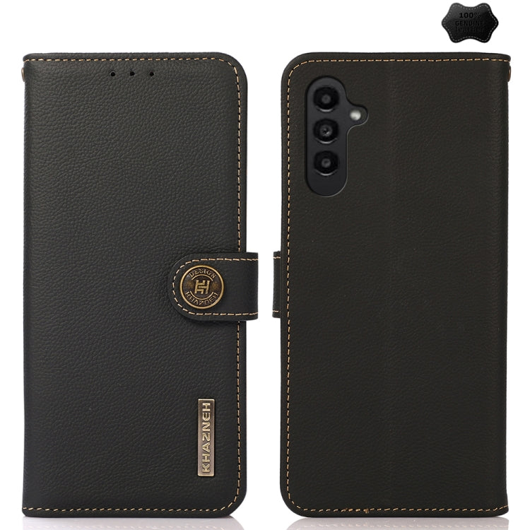 For Samsung Galaxy A36 KHAZNEH Custer Genuine Leather RFID Phone Case(Black) - Galaxy Phone Cases by buy2fix | Online Shopping UK | buy2fix