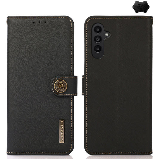 For Samsung Galaxy A36 KHAZNEH Custer Genuine Leather RFID Phone Case(Black) - Galaxy Phone Cases by buy2fix | Online Shopping UK | buy2fix