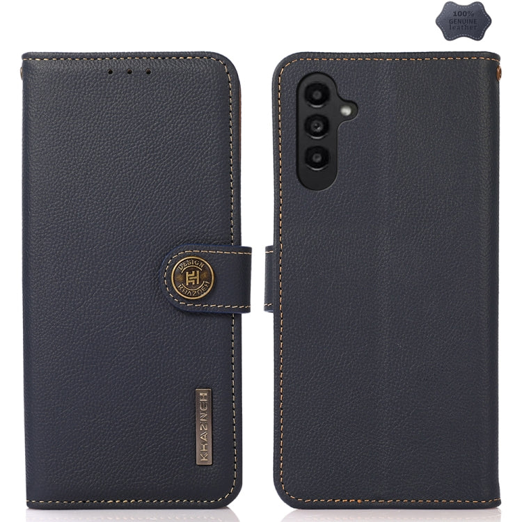 For Samsung Galaxy A36 KHAZNEH Custer Genuine Leather RFID Phone Case(Blue) - Galaxy Phone Cases by buy2fix | Online Shopping UK | buy2fix