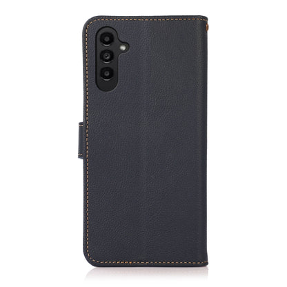 For Samsung Galaxy A36 KHAZNEH Custer Genuine Leather RFID Phone Case(Blue) - Galaxy Phone Cases by buy2fix | Online Shopping UK | buy2fix