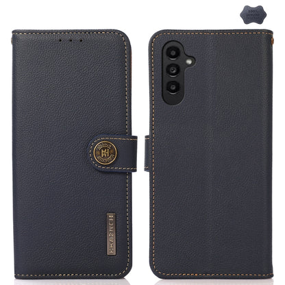 For Samsung Galaxy A56 5G KHAZNEH Custer Genuine Leather RFID Phone Case(Blue) - Galaxy Phone Cases by buy2fix | Online Shopping UK | buy2fix