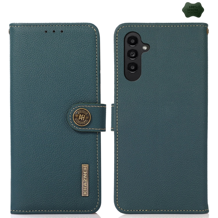 For Samsung Galaxy A56 5G KHAZNEH Custer Genuine Leather RFID Phone Case(Green) - Galaxy Phone Cases by buy2fix | Online Shopping UK | buy2fix