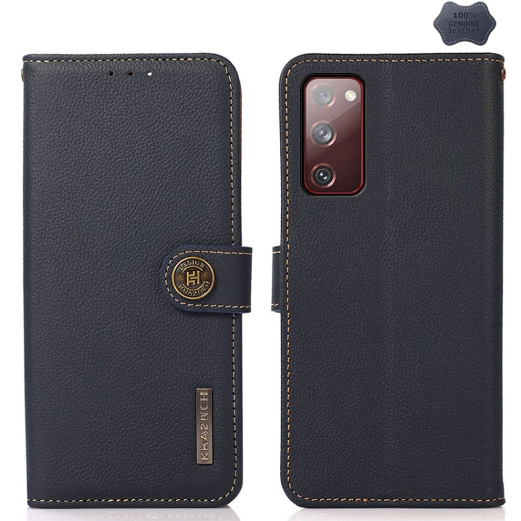 For Samsung Galaxy M35 KHAZNEH Custer Genuine Leather RFID Phone Case(Blue) - Galaxy Phone Cases by buy2fix | Online Shopping UK | buy2fix