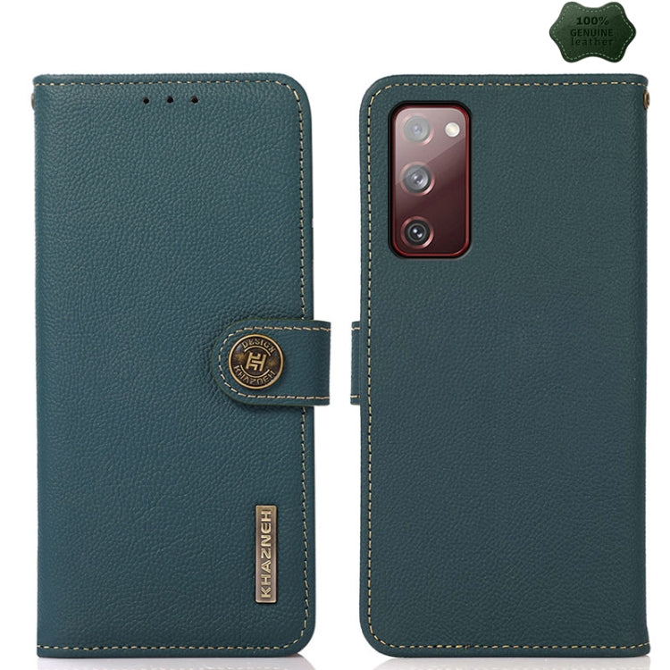 For Samsung Galaxy M35 KHAZNEH Custer Genuine Leather RFID Phone Case(Green) - Galaxy Phone Cases by buy2fix | Online Shopping UK | buy2fix
