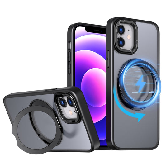 For iPhone 12 Wing Series MagSafe Magnetic Ring Holder Phone Case(Black) - iPhone 12 / 12 Pro Cases by buy2fix | Online Shopping UK | buy2fix