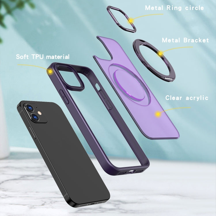 For iPhone 12 Wing Series MagSafe Magnetic Ring Holder Phone Case(Dark Purple) - iPhone 12 / 12 Pro Cases by buy2fix | Online Shopping UK | buy2fix