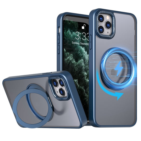 For iPhone 11 Pro Max Wing Series MagSafe Magnetic Ring Holder Phone Case(Blue) - iPhone 11 Pro Max Cases by buy2fix | Online Shopping UK | buy2fix