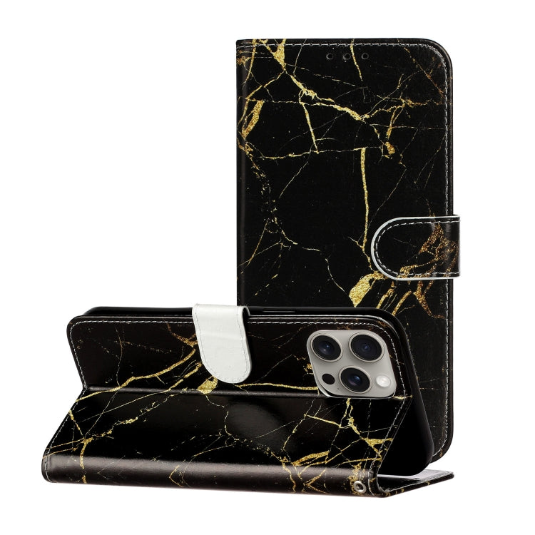 For iPhone 16 Pro Max Colored Drawing Marble Pattern Leather Phone Case(Black Gold Marble) by buy2fix