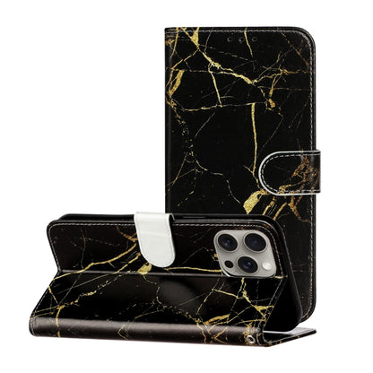 For iPhone 16 Pro Max Colored Drawing Marble Pattern Leather Phone Case(Black Gold Marble) by buy2fix