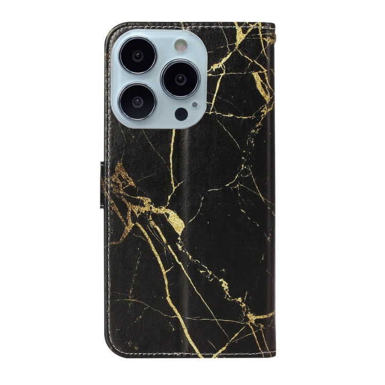 For iPhone 16 Pro Max Colored Drawing Marble Pattern Leather Phone Case(Black Gold Marble) by buy2fix