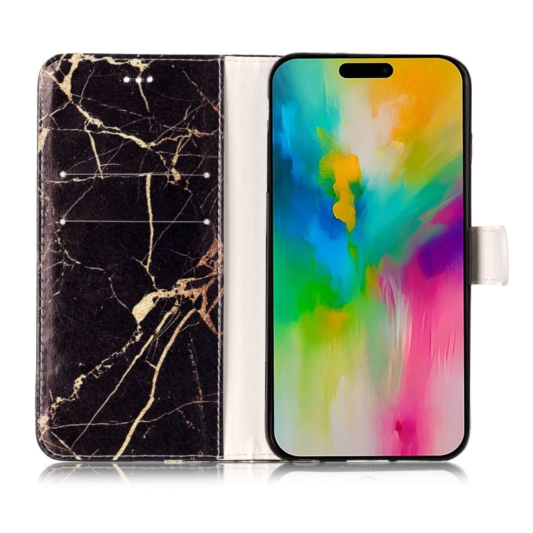 For iPhone 16 Pro Max Colored Drawing Marble Pattern Leather Phone Case(Black Gold Marble) by buy2fix
