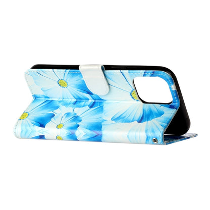 For iPhone 16 Pro Max Colored Drawing Marble Pattern Leather Phone Case(Blue Flower) by buy2fix