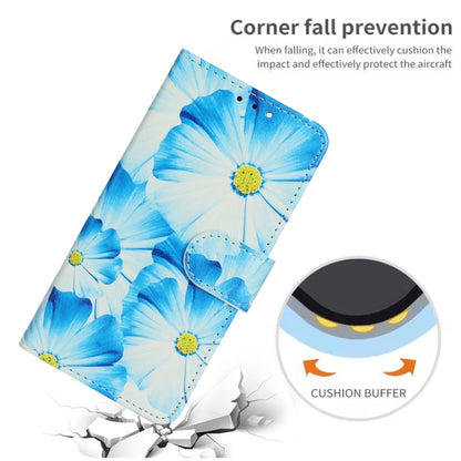 For iPhone 16 Pro Max Colored Drawing Marble Pattern Leather Phone Case(Blue Flower) by buy2fix