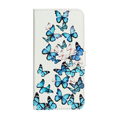 For iPhone 16 Pro Max Colored Drawing Marble Pattern Leather Phone Case(Little Blue Butterflies) by buy2fix