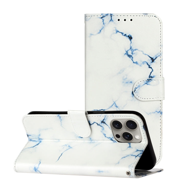 For iPhone 16 Pro Max Colored Drawing Marble Pattern Leather Phone Case(White Marble) by buy2fix