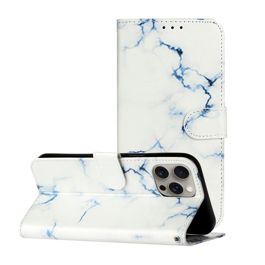For iPhone 16 Pro Max Colored Drawing Marble Pattern Leather Phone Case(White Marble) by buy2fix