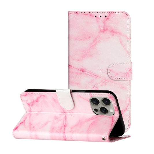 For iPhone 16 Pro Max Colored Drawing Marble Pattern Leather Phone Case(Pink Marble) by buy2fix