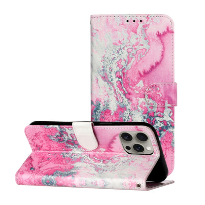 For iPhone 16 Pro Max Colored Drawing Marble Pattern Leather Phone Case(Pink Seawater) by buy2fix