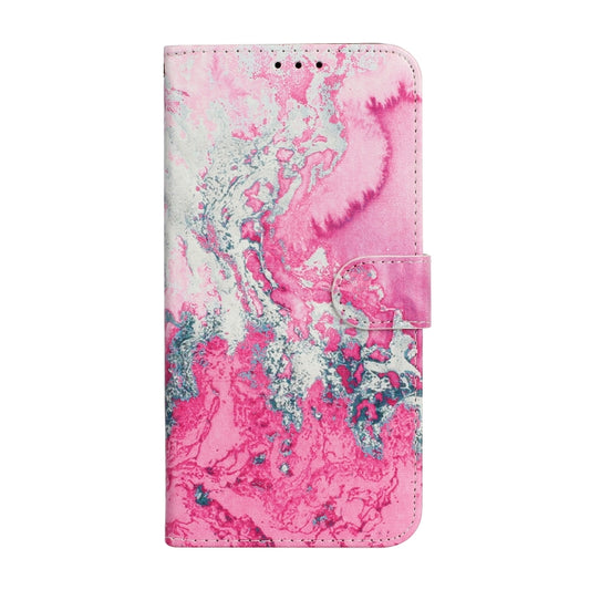 For iPhone 16 Pro Max Colored Drawing Marble Pattern Leather Phone Case(Pink Seawater) by buy2fix