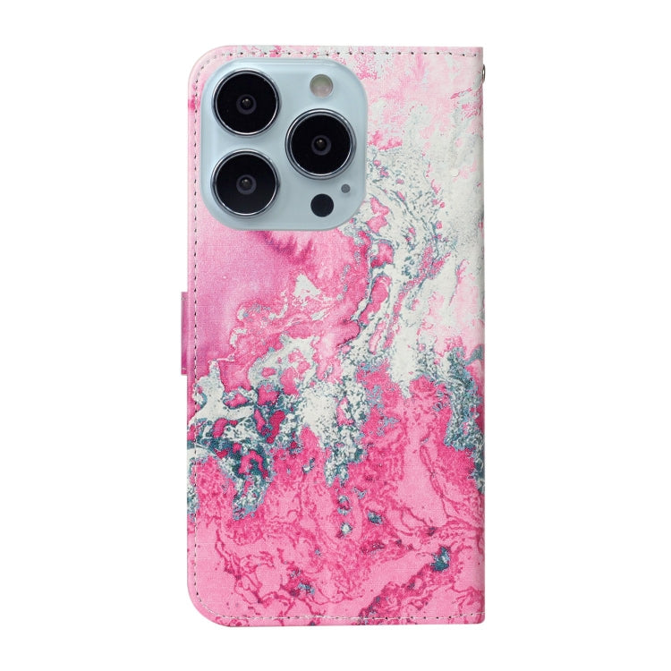 For iPhone 16 Pro Max Colored Drawing Marble Pattern Leather Phone Case(Pink Seawater) by buy2fix