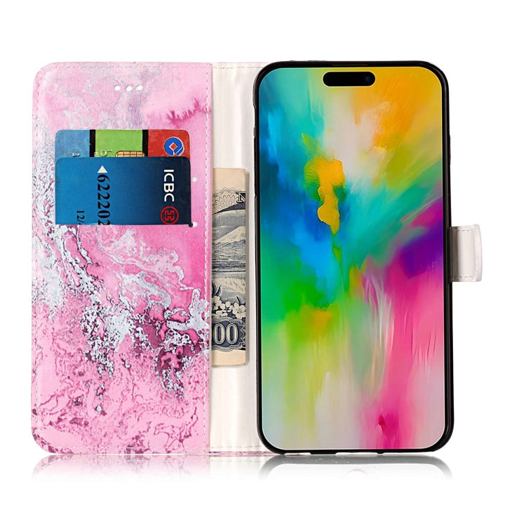 For iPhone 16 Pro Max Colored Drawing Marble Pattern Leather Phone Case(Pink Seawater) by buy2fix