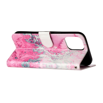 For iPhone 16 Pro Max Colored Drawing Marble Pattern Leather Phone Case(Pink Seawater) by buy2fix