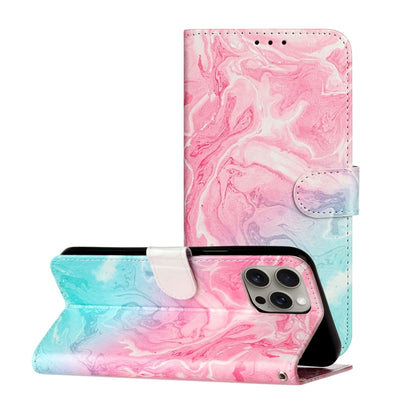 For iPhone 16 Pro Max Colored Drawing Marble Pattern Leather Phone Case(Pink Green Marble) by buy2fix