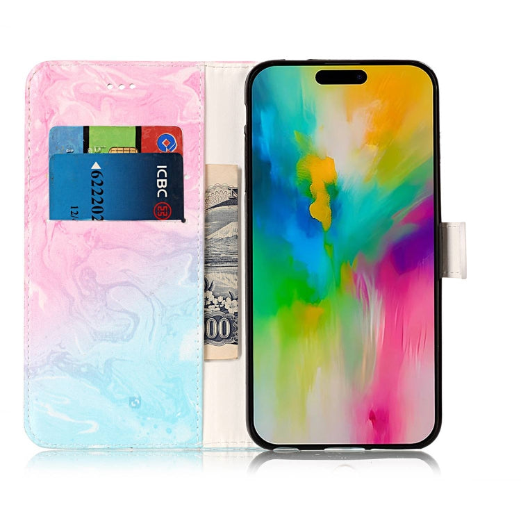 For iPhone 16 Pro Max Colored Drawing Marble Pattern Leather Phone Case(Pink Green Marble) by buy2fix
