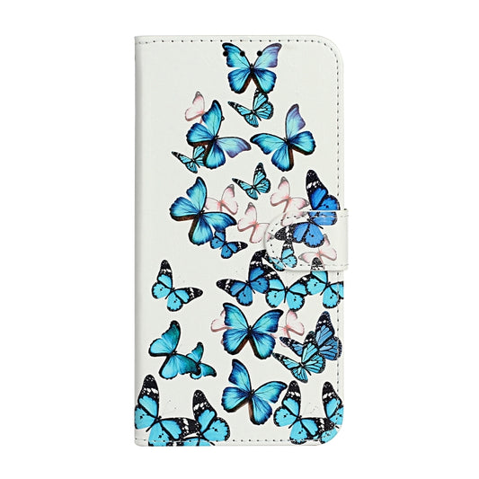 For iPhone 16 Pro Colored Drawing Marble Pattern Leather Phone Case(Little Blue Butterflies) by buy2fix