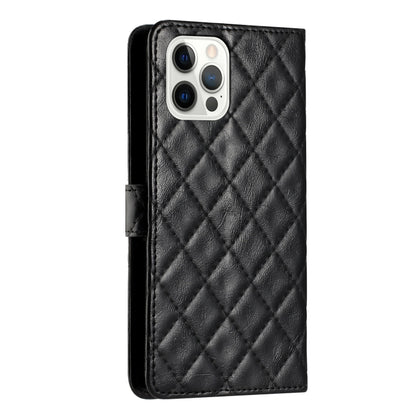 For iPhone 16 Pro Rhombus Lattice Texture Leather Phone Case(Black) by buy2fix