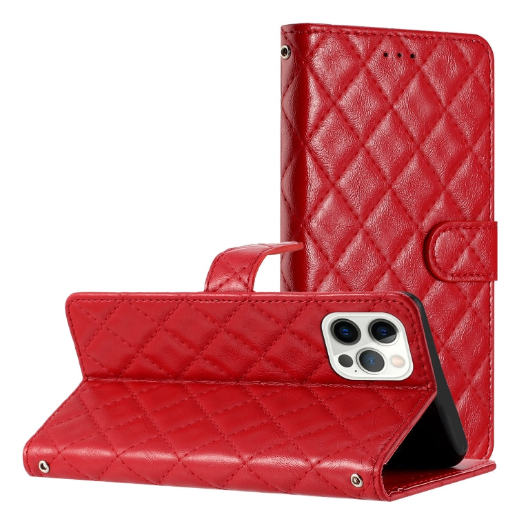 For iPhone 16 Pro Rhombus Lattice Texture Leather Phone Case(Red) by buy2fix