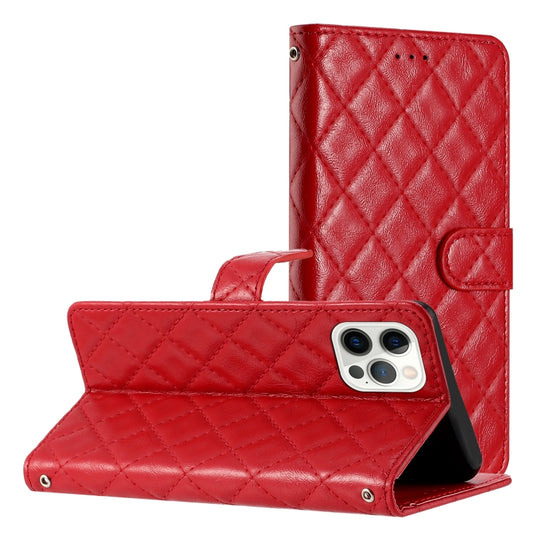 For iPhone 16 Pro Rhombus Lattice Texture Leather Phone Case(Red) by buy2fix